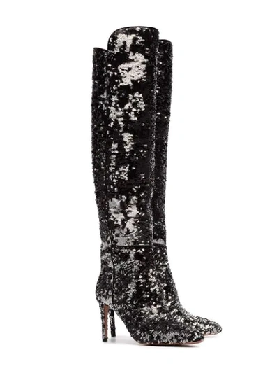 Shop Aquazzura Gainsbourg 85 Silver Sequin Boots - Metallic