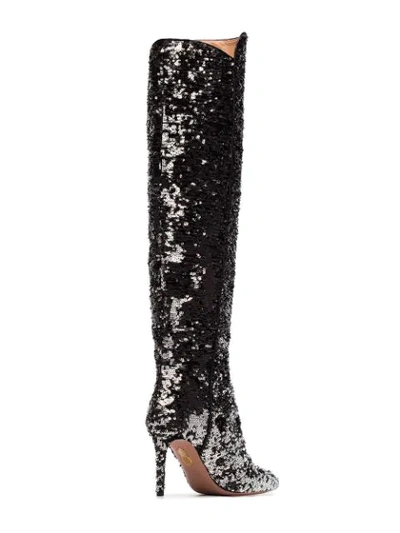 Shop Aquazzura Gainsbourg 85 Silver Sequin Boots - Metallic