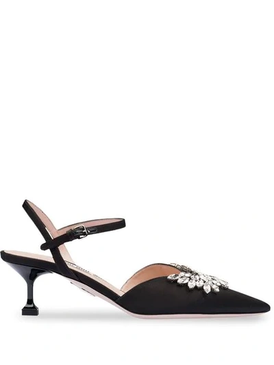 Shop Miu Miu Embellished Slingback Pumps In Black