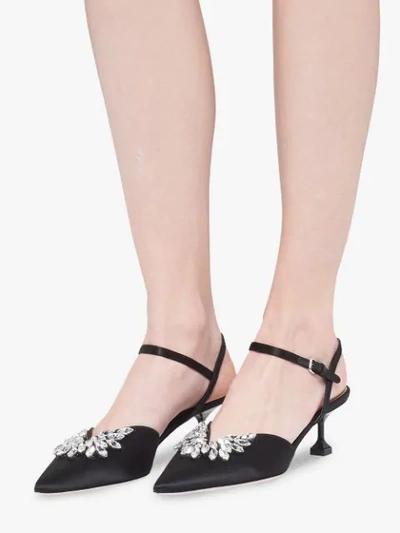 Shop Miu Miu Embellished Slingback Pumps In Black