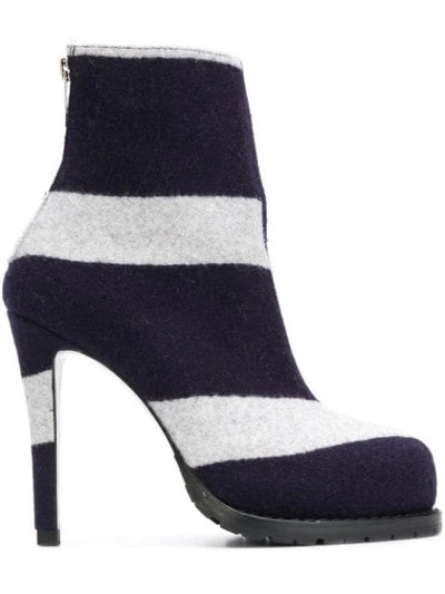 Shop Sacai Striped Ankle Boots - Blue