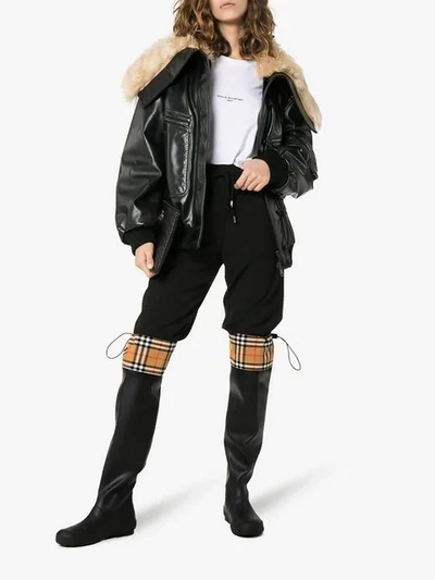 Shop Burberry Vintage Check And Rubber Knee-high Rain Boots In Black