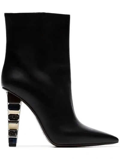 Shop Poiret Black 100 Stacked Heel Leather Ankle Boots