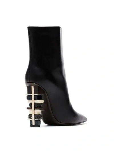 Shop Poiret Black 100 Stacked Heel Leather Ankle Boots