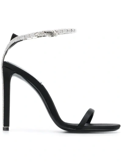 Shop Saint Laurent Black Kate 105 Crystal Embellished Satin Sandals
