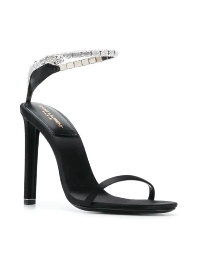 Shop Saint Laurent Black Kate 105 Crystal Embellished Satin Sandals