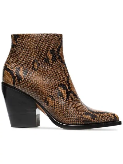 Shop Chloé Brown And Black Rylee 80 Snakeskin Effect Leather Boots In 26x Light Tan
