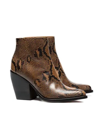 Shop Chloé Brown And Black Rylee 80 Snakeskin Effect Leather Boots In 26x Light Tan