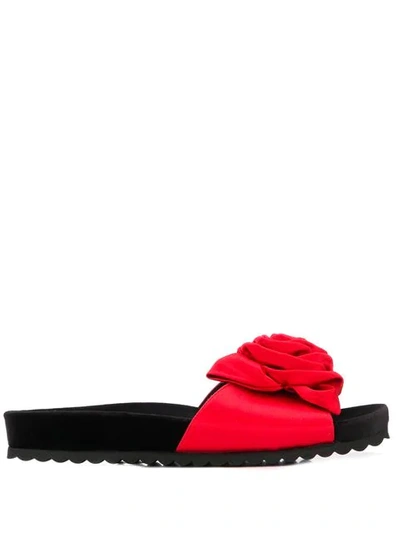 Shop Miu Miu Rose Applique Slides In Red