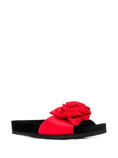 Shop Miu Miu Rose Applique Slides In Red