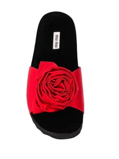 Shop Miu Miu Rose Applique Slides In Red