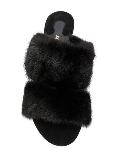 Shop Ferragamo Salvatore  Open-toe Fur Mules - Black