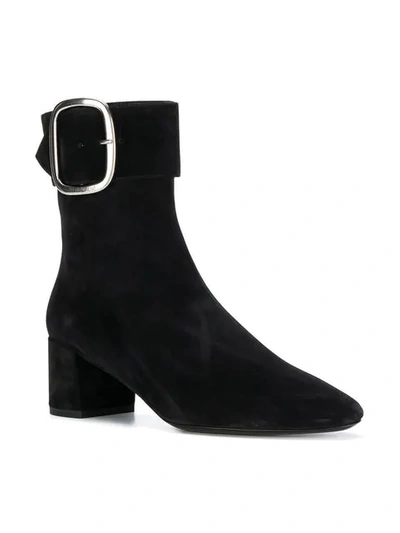 Saint Laurent Charlie Buckled Suede Ankle Boots In Black