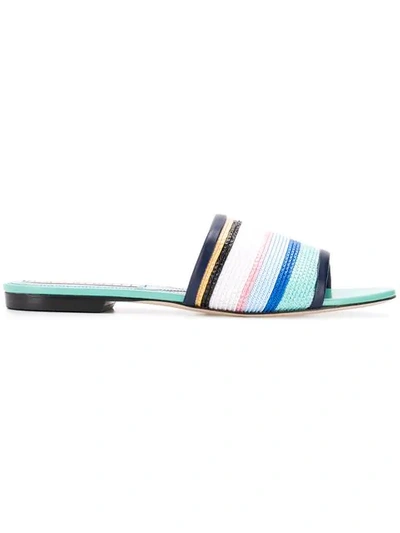 Shop Emilio Pucci Striped Raffia Flat Sandals In Blue