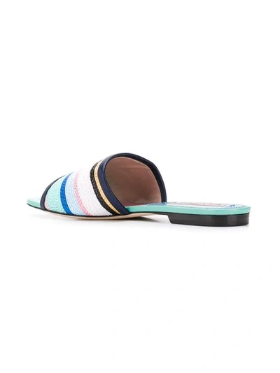 Shop Emilio Pucci Striped Raffia Flat Sandals In Blue