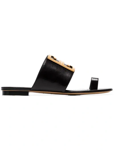 Shop Givenchy Black 4g Flat Leather Buckle Sandals