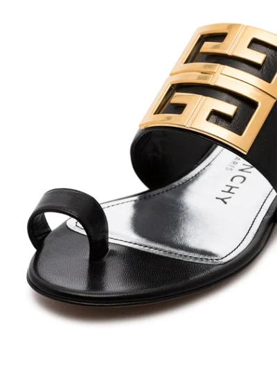 Shop Givenchy Black 4g Flat Leather Buckle Sandals