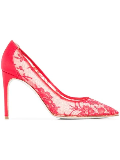 Shop René Caovilla Lace Pumps In Red