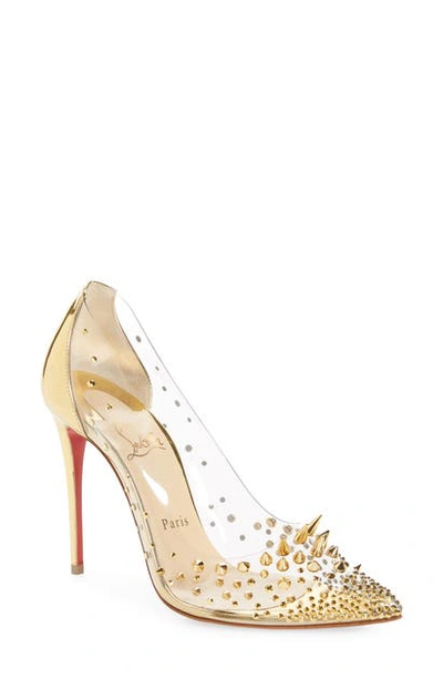 Shop Christian Louboutin Grotika Spike Clear Pump In Gold