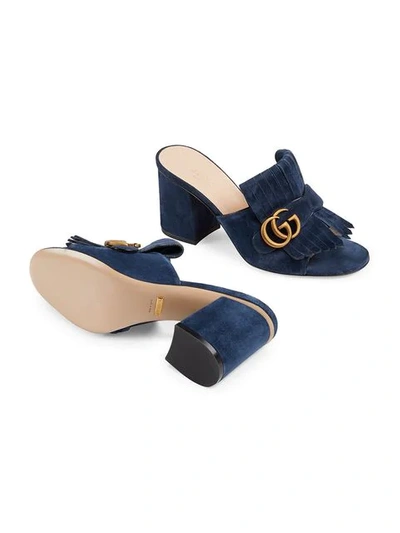 Shop Gucci Suede Mid-heel Slide With Double G In Blue