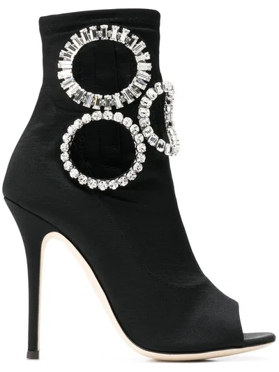 GIUSEPPE ZANOTTI DESIGN CRYSTAL EMBELLISHED HEELED BOOTS - 黑色