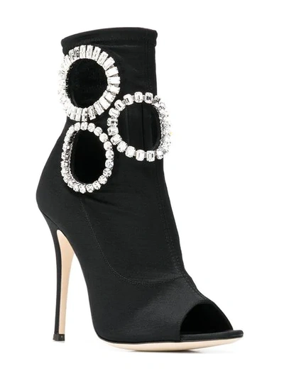 GIUSEPPE ZANOTTI DESIGN CRYSTAL EMBELLISHED HEELED BOOTS - 黑色