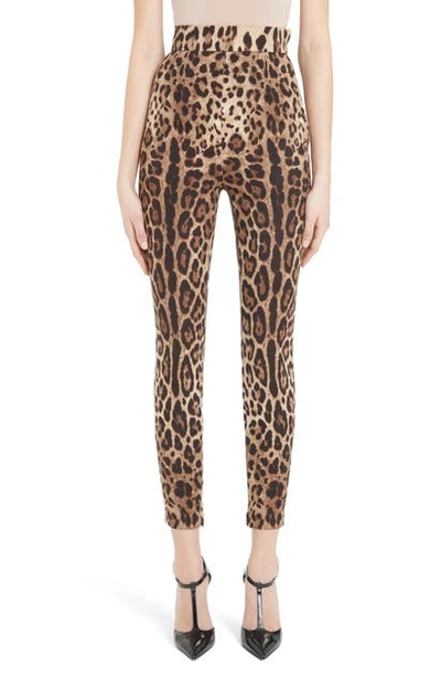 Shop Dolce & Gabbana Leopard Print Stretch Silk Leggings