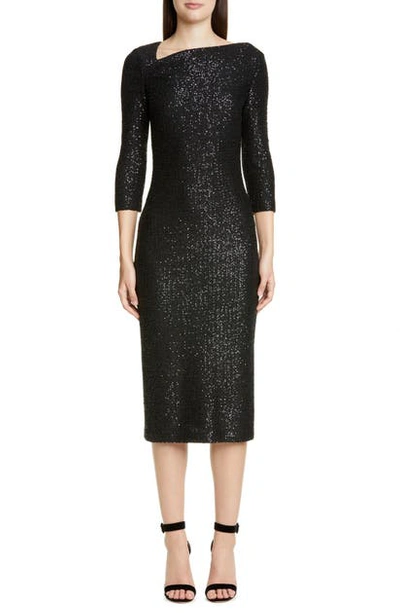 Shop St John Statement Sequin Knit Midi Dress In Caviar