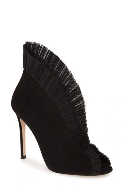 Shop Gianvito Rossi Ruffled Tulle Bootie In Black