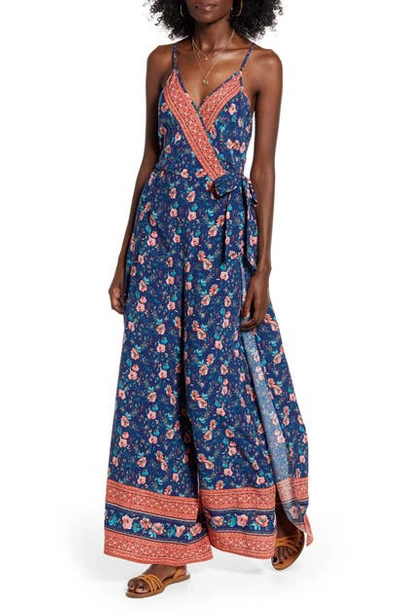 Shop Band Of Gypsies Jasper Floral Wide Leg Jumpsuit In Navy Coral