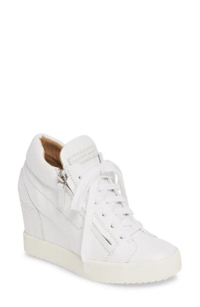 Shop Giuseppe Zanotti High Top Wedge Sneaker In White