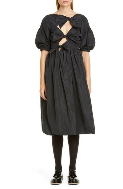 Shop Molly Goddard Sandra Tied Taffeta Midi Dress In Black