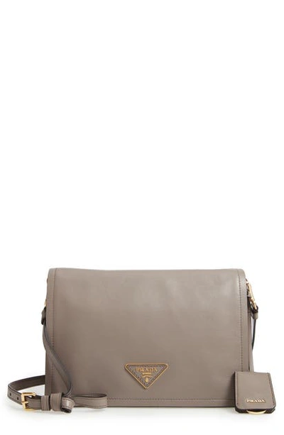 Shop Prada Medium Glace Calfskin Leather Crossbody Bag In Argilla