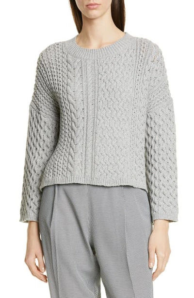 Shop Jason Wu Cable Knit Cotton Blend Sweater In Grey Heather
