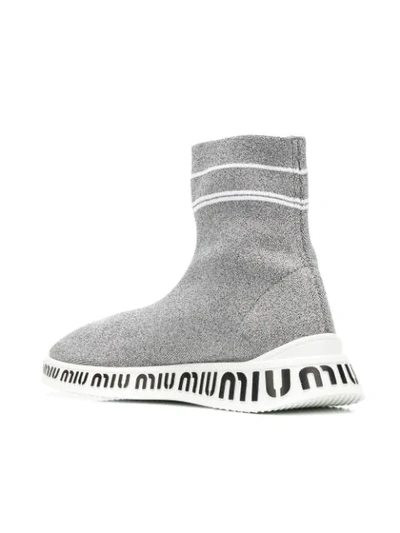 Shop Miu Miu Knit Hi-top Sneakers In F0qbw Cromo/ Bianco