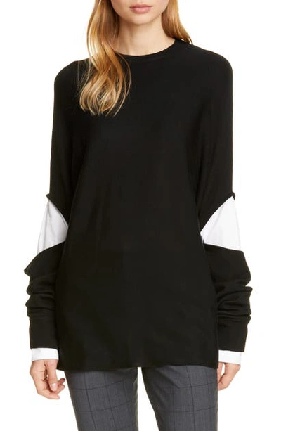 Shop Tibi Layered Look Wool Sweater In Black/ White Multi