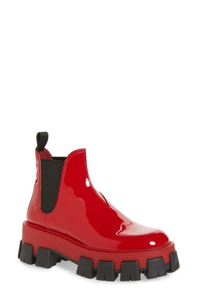 Shop Prada Lug Chelsea Rain Boot In Red