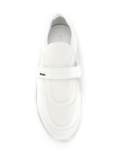 Shop Prada Touch Strap Sneakers In Bianco+argento