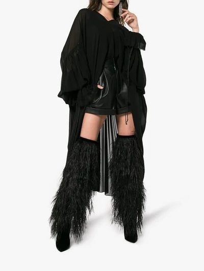 Shop Saint Laurent Black Yeti 110 Ostrich Feather Over-the-knee Boots