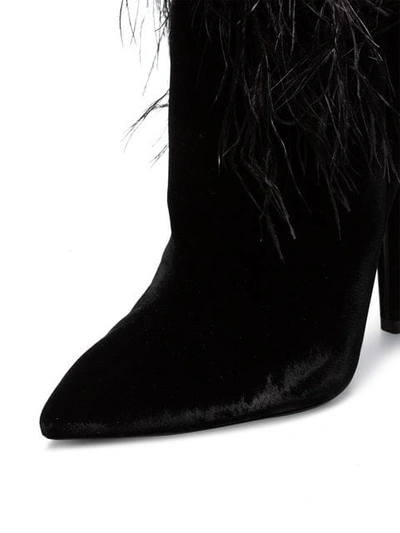 Shop Saint Laurent Black Yeti 110 Ostrich Feather Over-the-knee Boots