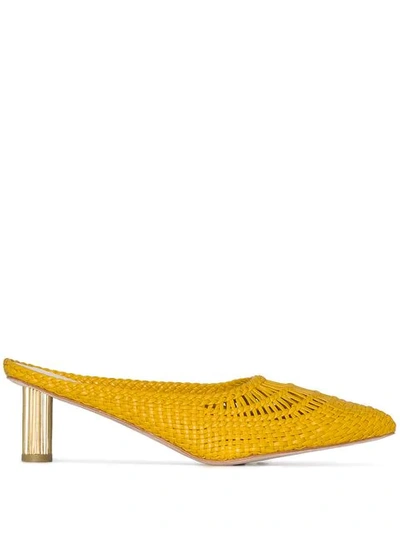 Shop Cult Gaia Della 70 Woven Mules In Yellow