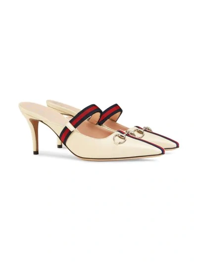 Shop Gucci Mid-heel Slide With Web In Neutrals