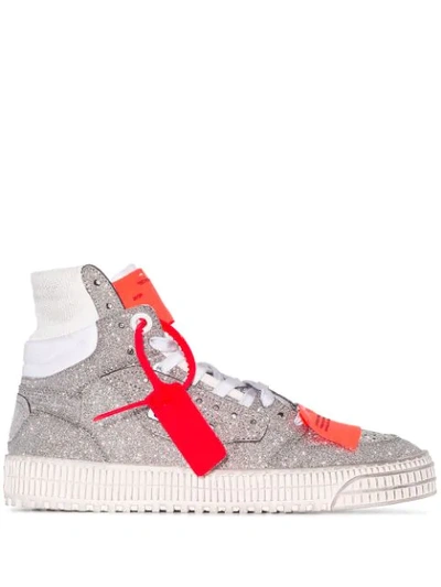 OFF-WHITE OFF COURT GLITTER HI-TOP SNEAKERS - 银色