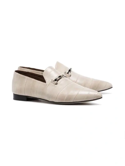Shop Newbark Ivory Julia Buckle Embellished Leather Loafers In White