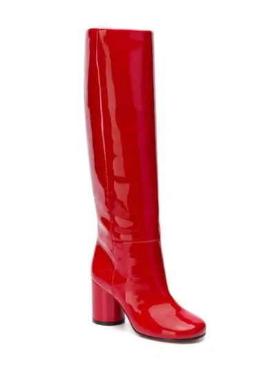 Shop Maison Margiela Patent Knee High Boots In Red