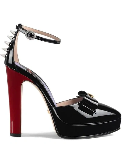 Shop Gucci Patent Leather Pump With Bow In Black