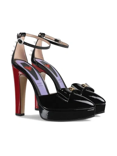 Shop Gucci Patent Leather Pump With Bow In Black