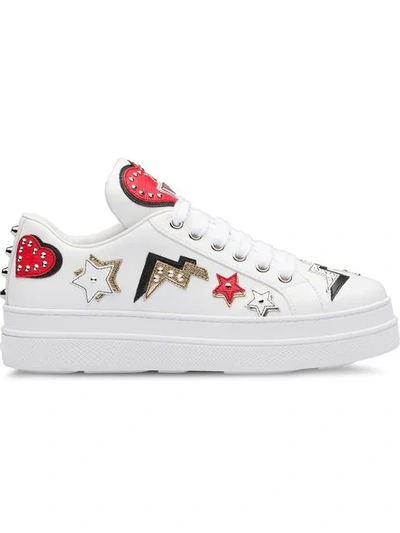 Shop Prada Hearts Patch Sneakers In White