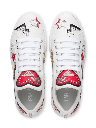 Shop Prada Hearts Patch Sneakers In White