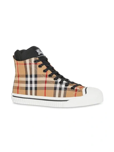 Shop Burberry Vintage Check And Neoprene High-top Sneakers In A24422 Antique Yellow